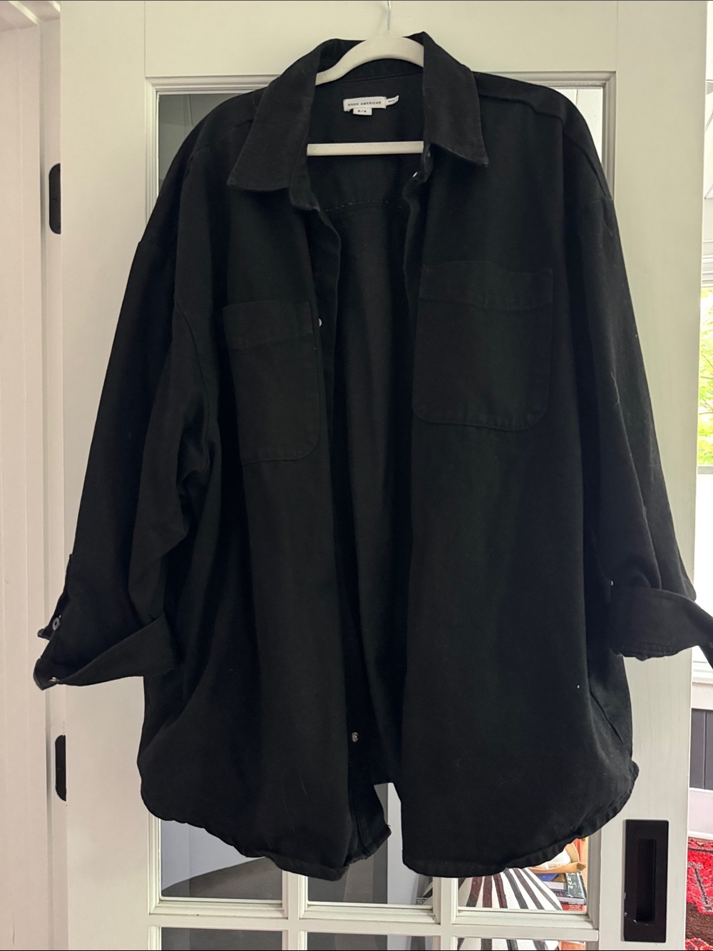 Good American  Black Oversized Button-Up Shirt Jacket